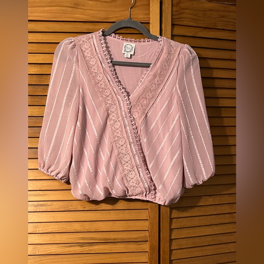 Blue Rain Blush Lace Wrap Blouse